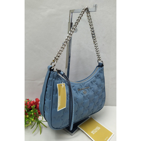 Michael Kors Jet Set Charm Blue Leather Zipper Closure Hobo Shoulder Bag - NWT - Picture 3 of 16